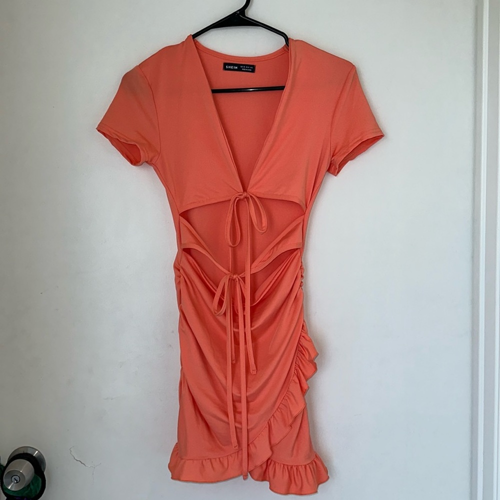 SHEIN coral silky short flowy dress ( xs )